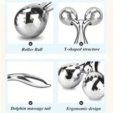 1pc 3D Manual Roller Massager, 2pcs Y-Shaped 360° Rotating Face & Neck Relaxation Device, Full Body Massage Relaxation Beauty Care Tool, Silver