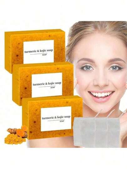 3pcs Kojic Acid Dark Spot Remover Soap Bars With Vitamin C, Retinol, Collagen, Turmeric - Original Japanese Complex Infused With Hyaluronic Acid, Vitamin E, Shea Butter, Castile Olive Oil