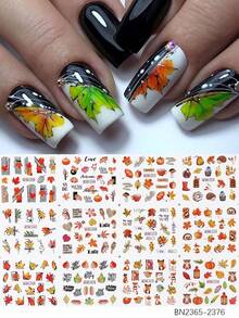 12/24款/张 3D 秋季枫叶美甲贴纸，DIY 秋叶转印贴纸，圣诞冬季 DIY 美甲装饰贴片，美甲沙龙配件工具，美甲用品 美甲贴纸 - 彩色 - 查看 9