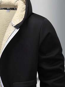 Teen Boys' Winter Versatile Minimalist Ribbed Cuff & Hem Design Zipper Pocket Thermal Lined Hooded Sweatshirt Jacket