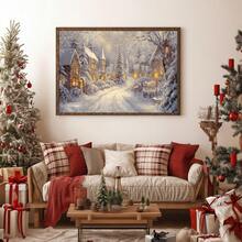 1 件复古圣诞墙画圣诞雪村夜空星星海报帆布印刷现代冬季家居装饰冬夜帆布墙画山村装饰画，房间装饰，客厅，家居装饰，圣诞海报 - 彩色 - 查看 9
