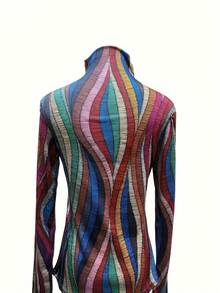 2024 春秋新款女式印花长袖T恤修身立领休闲上衣 - 彩色 - 查看 3