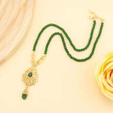 1 pezzo Collana da donna minimalista in stile mediorientale arabo con perline, pendente a goccia floreale in metallo, gioiello adatto per matrimoni tradizionali, celebrazioni di Eid