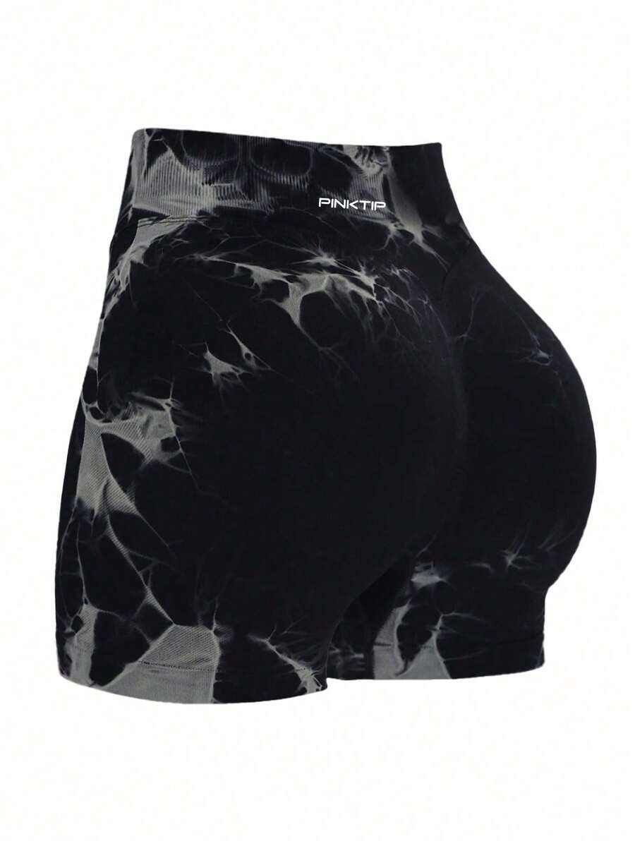 PinkTip Women's Summer Tie-Dye Print Cycling Shorts, Suitable For Running, Yoga - Black and White - View 1