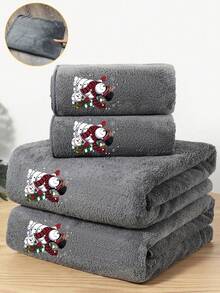 Christmas Bath Towel Set (1pc/2pcs) - Extra Large, Super Soft Microfiber Towels With Santa/Snowman/Elf Print, Quick Dry & Highly Absorbent, Festive Guest Towels, Perfect Christmas Gift For Family, Home Decor (34*75cm&40x80cm & 70x140cm&90*170cm) - Dark Grey - View 2