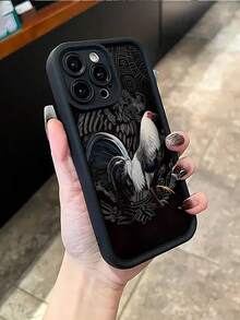 1 pieza Funda de teléfono personalizada con gráfico impreso creativo de gallo y águila 2D, acabado mate antideslizante compatible con iPhone 7/8/7Plus/8Plus/11/11Pro/11ProMax/X/XR/X MAX/XS/12/12Pro/12ProMax/13/13Pro/13ProMax/14/14Pro/14ProMax/14Plus/15/15Pro/15Plus/15ProMax/16/16e/16Plus/16ProMax/16Pro y S21/S20/S22/S23/S24/S25 Plus FE Ultra Series - Negro - Ver 4