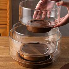 1 bát thủy tinh đựng salad tiện dụng có đế gỗ, bát đựng đồ tráng miệng phong cách Bắc Âu sáng tạo, thiết kế nhà tối giản và thời trang, thích hợp đựng salad, đồ ăn nhẹ, các loại hạt - không họa tiết, đĩa đựng trái cây trên mặt bàn bếp, đĩa đựng salad và đồ ăn nhẹ tròn, thích hợp cho gia đình và nhà hàng, đồ dùng trên bàn ăn thiết yếu cho lễ Halloween và Giáng sinh - Nhiều màu - Xem 3