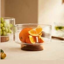 1 bát thủy tinh đựng salad tiện dụng có đế gỗ, bát đựng đồ tráng miệng phong cách Bắc Âu sáng tạo, thiết kế nhà tối giản và thời trang, thích hợp đựng salad, đồ ăn nhẹ, các loại hạt - không họa tiết, đĩa đựng trái cây trên mặt bàn bếp, đĩa đựng salad và đồ ăn nhẹ tròn, thích hợp cho gia đình và nhà hàng, đồ dùng trên bàn ăn thiết yếu cho lễ Halloween và Giáng sinh - Nhiều màu - Xem 8