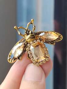 1 件复洛克蜜蜂胸针 - 金色锌合金昆虫别针，镶嵌多面宝石，优雅的宫廷风格配饰，适合日常休闲装/派对礼服，奢华精致的女士时尚单品，适合女友聚会、生日派对、复古主题晚宴、万圣节珠宝、服装配饰、包包饰物、办公室配饰 - 彩色 - 查看 2