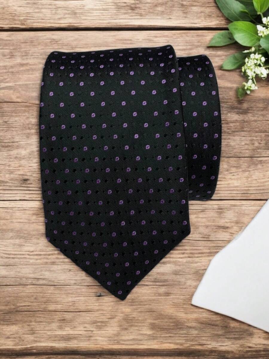 Gravata fina masculina de luxo, poliéster, seda, cor sólida, bolinhas, jacquard fino, gravata para padrinhos - Roxo - Visão 1
