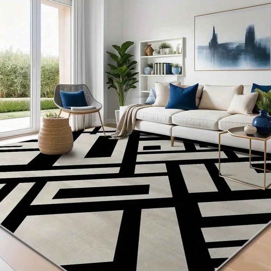 Velvet 850g/M² Velvet Retro Floral Indoor Floor Simple Light Luxury Carpet Makes Living Room Bedroom Full Of Fashion Velvet Fabric Bohemian Style Blue Base And Luxurious Gold Floral Frame Pattern Printed Carpet, With Anti-Slip Washing Backing, Stain-Resistant Durable Soft Large Area Carpet For Bedroom Living Room, Indoor And Outdoor Decorative Carpet - 彩色 - 查看 1