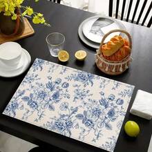 6pcs Blue And White Porcelain Pattern Placemats, 100% Polyester Woven, Size 12"X18"/30cm X 45cm, Machine Washable, Heat Resistant, Stain Proof, Waterproof, Easy To Clean, Suitable For Tabletop Decor, Dish Protection, Gifts, Party Decoration, Kitchen And Living Room Decor. - Blue - View 12