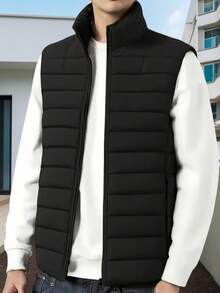 Chaleco acolchado de unicolor con cuello alto para adolescentes, chaqueta sin mangas gruesa casual para exteriores en otoño/invierno