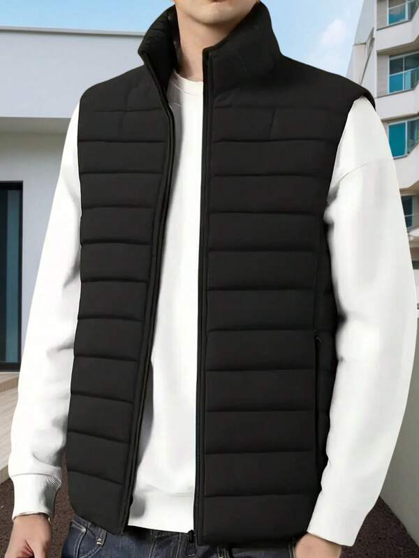 Chaleco acolchado de unicolor con cuello alto para adolescentes, chaqueta sin mangas gruesa casual para exteriores en otoño/invierno