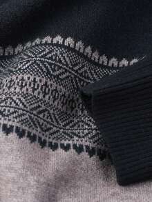 男士厚圆领毛衣，商务休闲提花针织长袖套头衫，适合分层穿着或外套，秋冬 - 黑色 - 查看 8