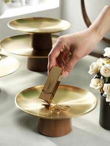 1 khay hình bầu dục bằng thép không gỉ có đế, dùng làm giá đựng bánh, đĩa trưng bày món tráng miệng, đĩa phục vụ hình chữ nhật. - vàng hình bầu dục - Xem 8