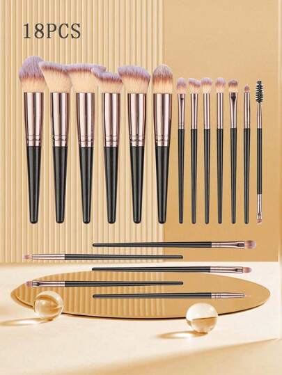 18Pcs Complete Makeup Brush Kit: Brow, Lip, Eyeshadow, Concealer, Blush, Foundation & Powder Brushes – Soft & Portable For School Morning Haste, Date Prep, Travel Touch-Ups, Formal Events & Casual Daily Looks,Brush Set,Makeup Brush Kit,Make Up Brush Set,Make Up Set Complete,Makeup Brush Set,Complete Makeup Kit,Brush Kit,Brushes Makeup Set,Makeup Gift Set,Set