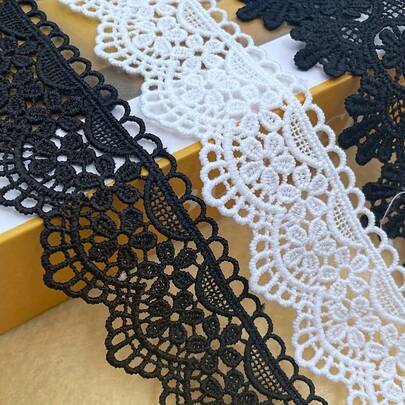 1.5 Inch Wide Elegant European Floral Embroidered Lace Trim, 10/5/1 Yard Length, Suitable For Sofa Cushions, Pillow Decor, Neckline, Bedskirts, Pillowcases, Table Runners, Lampshades, Curtains, Home Textile Decoration, Crafts And Sewing Supplies, Versatile Water-Soluble Embroidered Lace