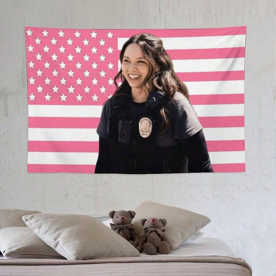 Lucy Chen The Rookie Pink American Flags Tapestry Tim Bradford  For Tapestry Wall Decor, Indoor Wall Tapestries, Room Decor, One Side Polyester Wall Flag.