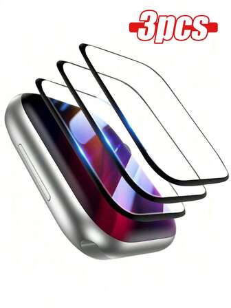 3 Stück kompatible Apple Watch Bildschirmschutzfolie | 9H Härte, Vollflächenabdeckung, kratzfest, fingerabdruckfest und blasenfrei, modischer schwarzer Rahmen, kompatibel mit Apple Watch 9/8/7 SE Serie, 41mm/45mm Bildschirmschutz Essentials, geeignet für täglichen Schutz, Büro, Zuhause, Uhrenabdeckung, wasserdicht, stoßfest, kratzfest