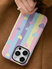 Stylish And Vibrant Heart Design Stripe 2-In-1 Protective Phone Case - Compatible With Galaxy S25/S25 Plus/S25 Ultra/S24/S24 Plus/S24 Ultra/S24 FE/S23/ S23+/S23 Ultra/S22/S22+/S22 Ultra/S21/S21+/S21 Ultra/S20 ULTRA/A71/A56/A55/A54/A53/A52/A34/A26/A15/A16/A14/A13/A06 And Phone17,17Air,17pro,17pro Max,16,16plus,16promax,15Plus,15Pro,15ProMax,14,14Plus,14Pro,14ProMax,13,13Pro,13ProMax,12,12Pro,12ProMax,11,11Pro,11Pro Max, Is A Thoughtful Birthday Gift For Your Girlfriend, Boyfriend And Friends. - 彩色 - 查看 3