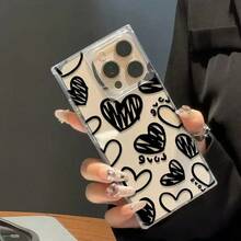 Funda para móvil con diseño de grafiti: corazón y cubo negros. Compatible con phone 16 Pro, 15, 14, 13 y 12. Diseño texturizado, estilo vintage, con cuentas. Funda elegante y artística. Protector premium y duradero. Ideal para entusiastas de la moda y usuarios. - transparente - Ver 3