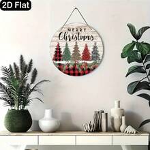 87-Inch Round Wooden Welcome Sign, With Checkered Border And Holiday Tree - Bohemian Style Hanging Decor, Suitable For Front Door, Porch Or Indoor Wall - Durable Wood Grain Design, No Electricity Needed, Holiday Home Decor, Decorations, Home Decor, Porch Decor, Farmhouse Style