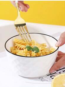 1pc/2pcs/4pcs Rose Diamond Patterned Ceramic Bowl, 4.5in/5in Pasta/Soup Bowl, Deep Ceramic Bowl, Microwave , Luxury Nordic Style Diamond Black Line Design