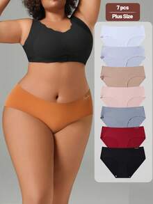 7pcs/Pack Women's Seamless Soft Breathable Minimalist Briefs, Comfortable Stretch Panties - Multicolor - View 3