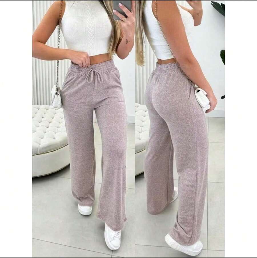 Promotion Women's High-Waisted Wide-Leg Pants With Pocket - Beige - View 1
