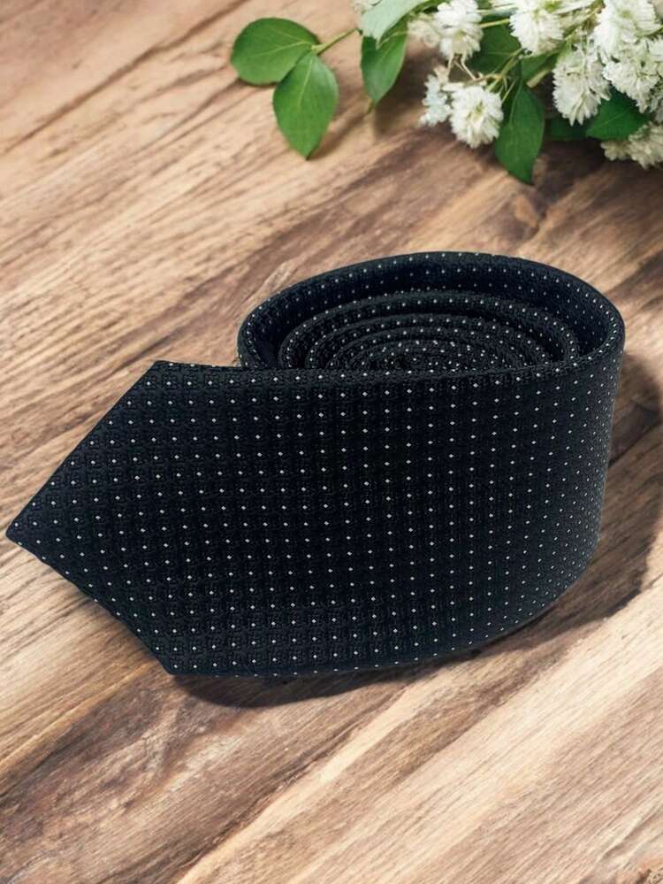 Luxury Men's Skinny Tie Polyester Silk Solid Color Polka Dots Slim Jacquard Groomsmen Tie - 酪梨綠 - 查看 1