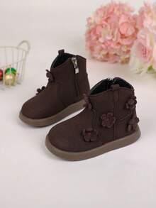 1 Pair Children's Fashionable, Comfortable And Versatile Boots With Side Zipper Design, Suitable For Family Gatherings, Outdoor, And School - Brown - View 3