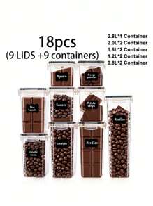 30pcs  Kitchen Decor And Accessories,Vanity,Food Jars And Dispensers, Plastic Airtight Food Storage Containers For Cereals, Snacks And Sugar, Grain Dispensers With Labels And Markings, Dishwasher , Kitchen Accessories,Local Warehouse,Organization And Storage