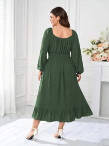 Women's Plus Size Midi Dress Long Sleeve Scoop Neck Elastic High Waist A Line Dresses Women Wedding Guest Dress - 軍綠色 - 查看 10