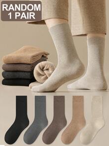 1/5 双男士纯色休闲商务保暖加厚舒适中筒袜，适合春夏日常穿着 - 彩色 - 查看 13