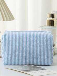 Customized Text & Striped Travel Toiletry Bag - Personalized Zipper Cosmetic Organizer Pouch, Portable Polyester Storage Box, Suitable For Travel, School, Dorm Or Home - Perfect Gift For Mom And Wife, School Essential Organizer, Waffle Material + Exclusive Name Embroidery, Christmas, Valentine's Day Gift, Makeup Brush Holder, Makeup Mirror Makeup Brush Lipstick Organizer, Portable For Business Trip And Travel. Suitable For Storing Cosmetics, Stationery, Car Accessories Christmas Beauty Accessories