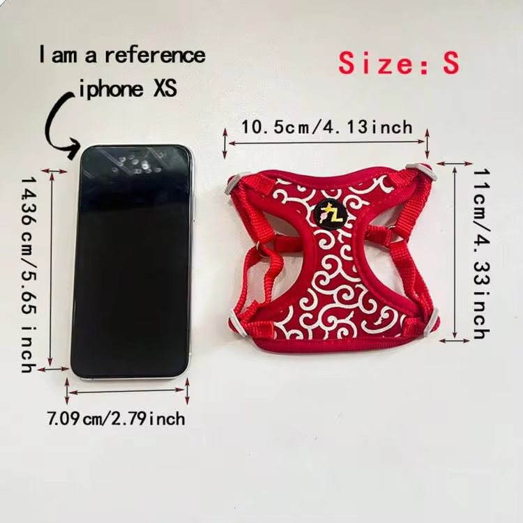 中国风传统蔓藤花纹可调节胸部/背部宠物背带牵引绳，适用于中小型犬，适合贵宾犬、泰迪犬、吉娃娃 - 藍白色 - 查看 8