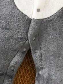 卡通企鹅刺绣抓绒连帽连体衣，婴儿款，冬季 - 黑與白 - 查看 4