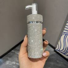 1 pieza Botella recargable de lujo con cristales de strass y cristal, para gel de baño, loción corporal, cosméticos, dispensador con bomba, decoración de cristal hecha a mano, regalo de alta gama, elegante para niñas