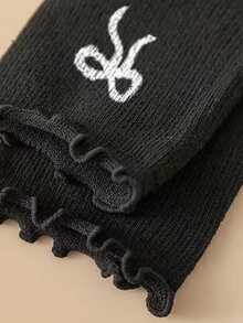 1/3/5/10/15/20 双装 女士黑色荷叶边蝴蝶结舒适简约 JK 款吸湿排汗中筒袜 - 黑色 - 查看 7