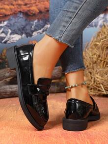 女士乐福鞋平底鞋，2025新款黑色英伦风皮鞋，舒适工作鞋 - 黑色 - 查看 6