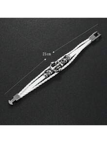 1pc Personalized Leather Woven Anchor Bracelet For Men - White - View 5