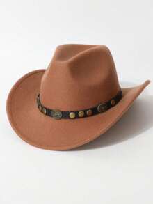 This Is A Solid-Colored Western Cowboy Hat Suitable For Both Men And Women, Featuring Detachable Rivet Inlay Decorations. Suitable For Cowboy-Themed Events, Vintage Parties, Cosplay, Fashion Nights, Festivals, Bachelor Parties, Birthday Celebrations, Stage Performances, And Daily Wear - Round Nail Bull Head Hat - View 13