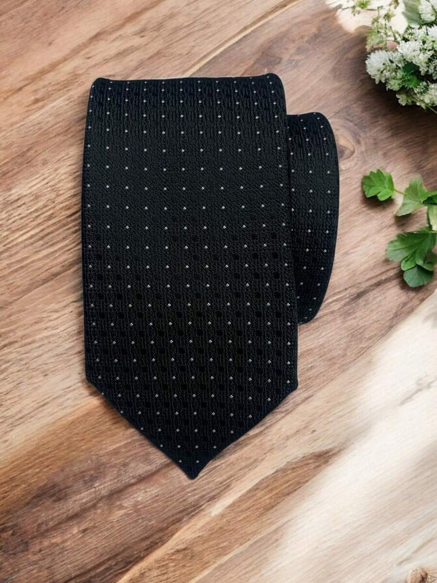 Luxury Men's Skinny Tie Polyester Silk Solid Color Polka Dots Slim Jacquard Groomsmen Tie - 霧霾藍 - 查看 1
