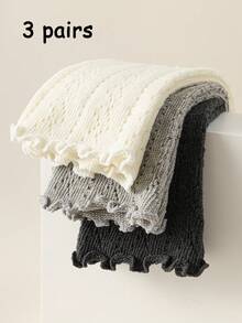 1/2/3/5 双装女士纯色镂空蕾丝边短袜，百搭可爱荷叶边短袜，ins风短袜，Y2K风格，舒适短袜