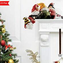 1pc, Festive Christmas Wooden Corner Door Frame Ornament,Four Gnome ,White Bear And Reindeer And Santa Claus,Seasonal Decor, Holiday Accessory, Christmas Decor Supplies, Wall Pediments, Corner Decoration