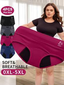 4pcs Plus Size Women's Period Underwear Triangle Physiological Underpants, Leak-Proof, Moisture-Wicking, Sweat-Proof, Breathable Mesh Holes - 彩色 - 查看 1