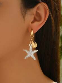 Pendientes bohemios de estrella de mar y concha - Multicolor - Ver 2