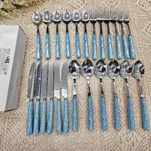 Bộ dao nĩa và nĩa bằng thép không gỉ cán gốm cao cấp 4/24 món, bao gồm dao bít tết, nĩa, thìa tráng miệng, thìa súp, thiết kế trang nhã và độc đáo, phù hợp cho gia đình, nhà hàng, nhà bếp, bữa ăn hàng ngày, tiệc tùng và các buổi họp mặt ngày lễ. - Nhiều màu - Xem 11