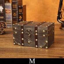 1pc Vintage European Style Wooden Square Jewelry Box, Storage Container, Craft Decor, Desktop Organizer, Trinket Box, Gift Box For Christmas And Holidays - Dark Grey - View 13